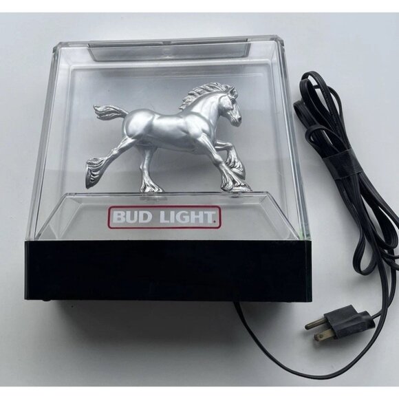 Vintage Budweiser Bud Light Silver Clydesdale Horse Lighted Beer Sign 1980s - Picture 9 of 12